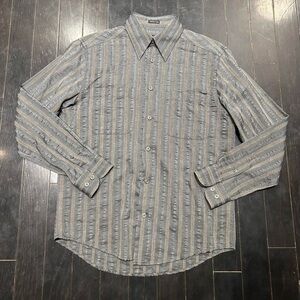 Acorn Men's Blue and Gray Striped Button Down Shirt